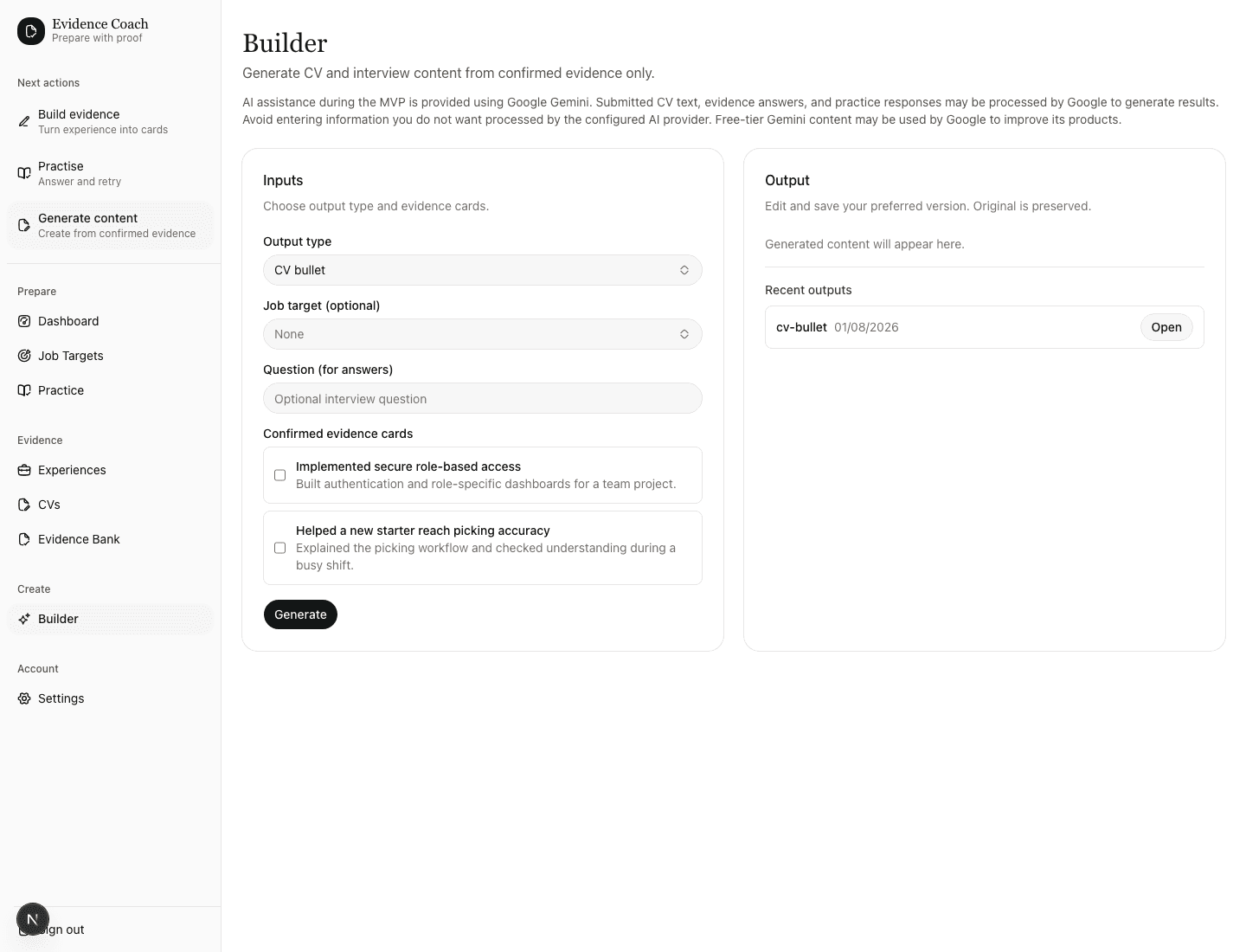 Evidence Coach screenshot 3