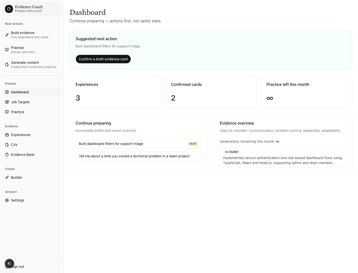 Evidence Coach screenshot 1